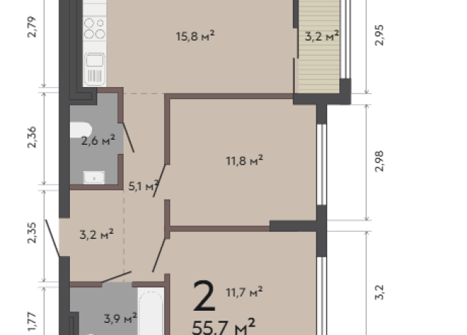 55.70 м² | 9 - 17 эт.