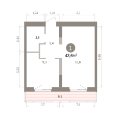 43.00 м² | 5 - 8 эт. 00