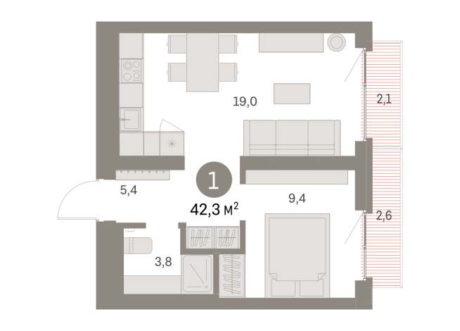 42.00 м² | 7 - 9 эт.