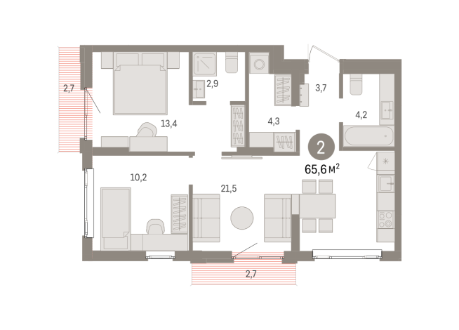 65.00 м² | 5 - 9 эт.