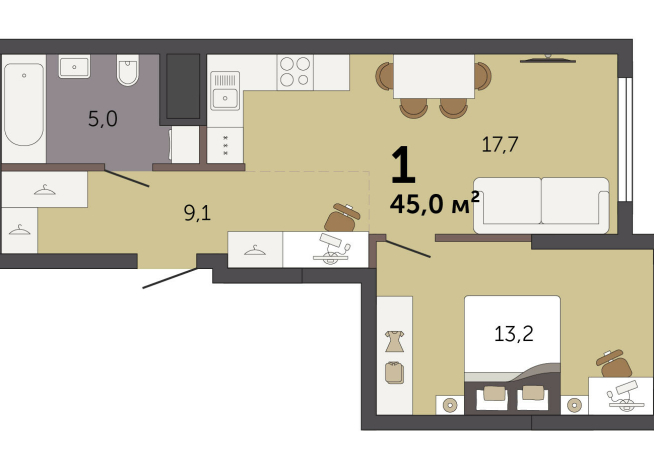 45.00 м² | 14 - 32 эт.