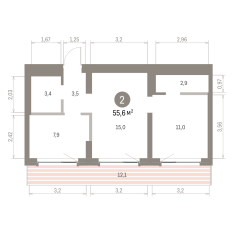 57.00 м² | 8 - 9 эт. 00