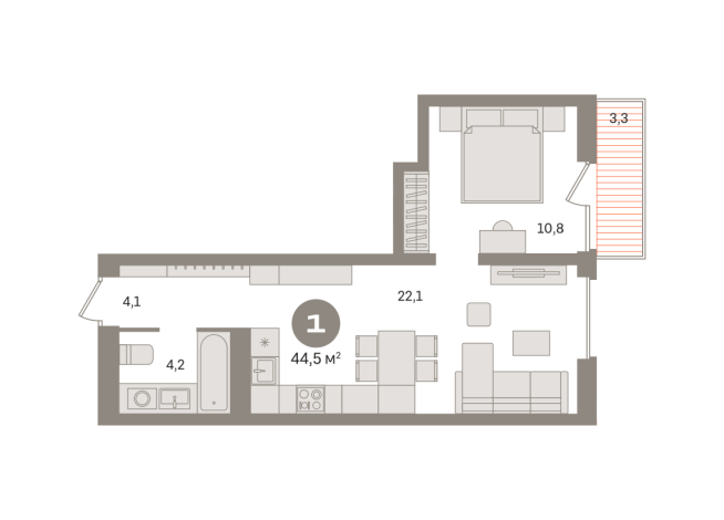 44.00 м² | 5 - 8 эт.