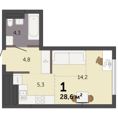 28.60 м² | 4 - 32 эт. 00