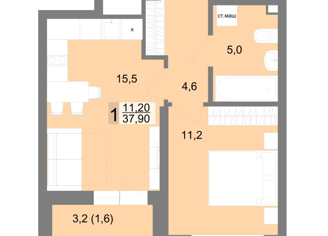 37.90 м² | 17 - 25 эт.