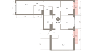 92.00 м² | 3 - 9 эт.