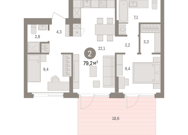 79.00 м² | 2 - 7 эт.