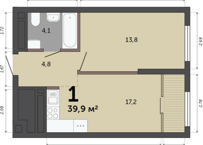 39.90 м² | 7 - 23 эт.