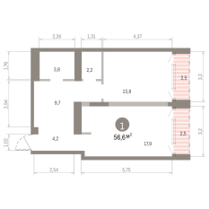 56.00 м² | 20 - 24 эт. 00