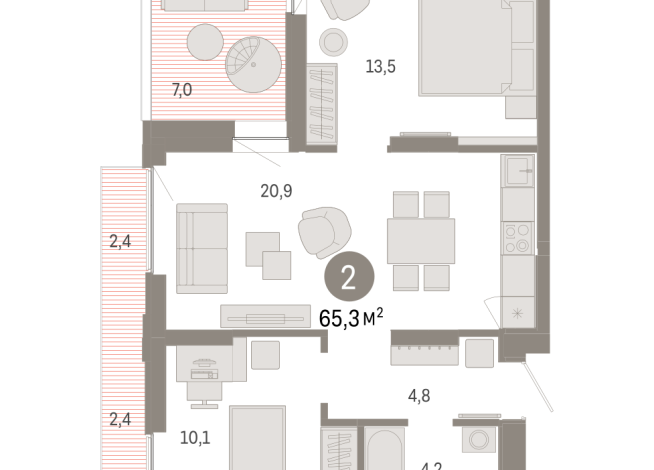 65.00 м² | 4 - 6 эт.