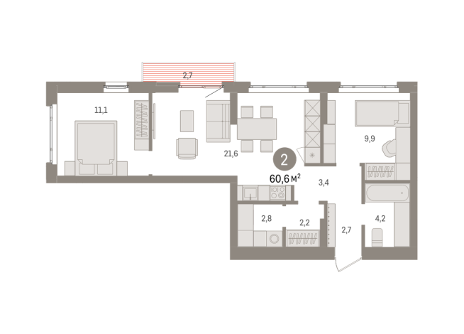 60.00 м² | 4 - 7 эт.