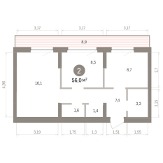 55.00 м² | 7 - 7 эт. 00