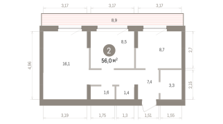 55.00 м² | 7 - 7 эт.