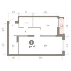 57.00 м² | 9 - 16 эт. 00