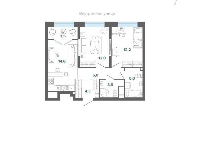 59.96 м² | 3 - 25 эт.