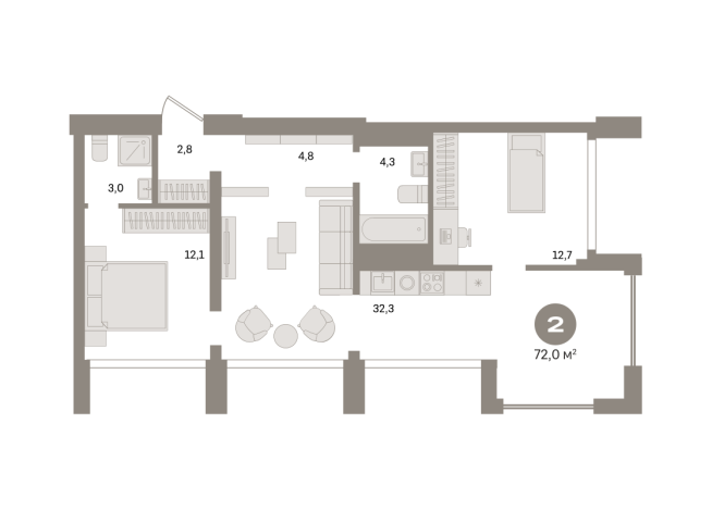 72.00 м² | 21 - 24 эт.