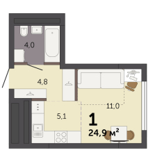 24.90 м² | 31 - 32 эт. 00