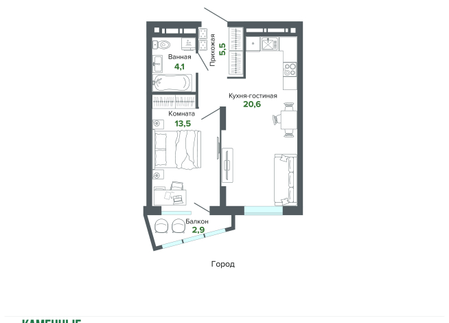 46.50 м² | 23 - 25 эт.