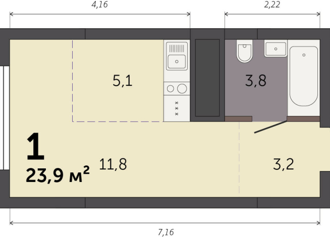 23.90 м² | 23 - 32 эт.