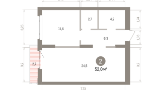 52.00 м² | 13 - 16 эт.