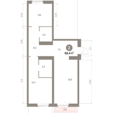 69.00 м² | 2 - 9 эт. 00