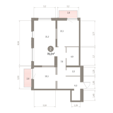 70.00 м² | 12 - 16 эт. 00