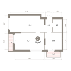 63.00 м² | 6 - 9 эт. 00