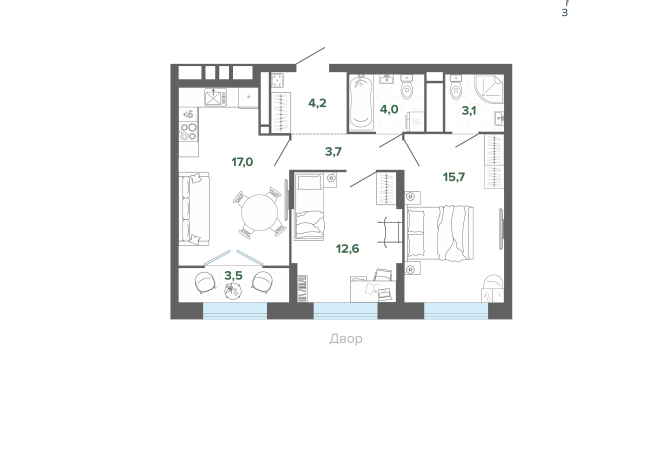 63.94 м² | 23 - 25 эт.