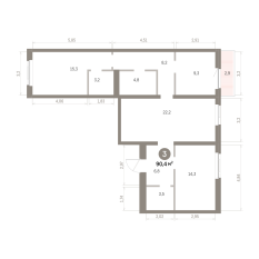 90.00 м² | 3 - 9 эт. 00