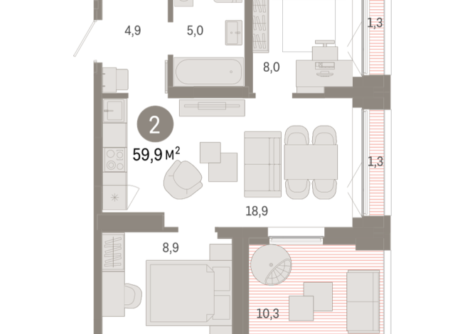 59.00 м² | 15 - 16 эт.