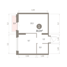 33.00 м² | 9 - 9 эт. 00