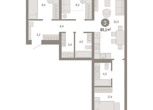 85.00 м² | 4 - 8 эт.