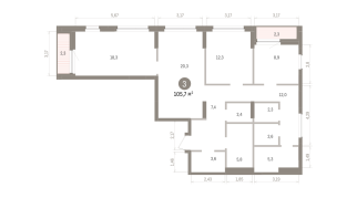 105.00 м² | 13 - 16 эт.