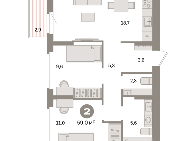 59.00 м² | 6 - 9 эт.