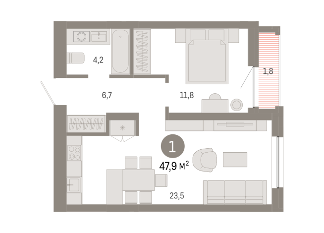 47.00 м² | 15 - 16 эт.
