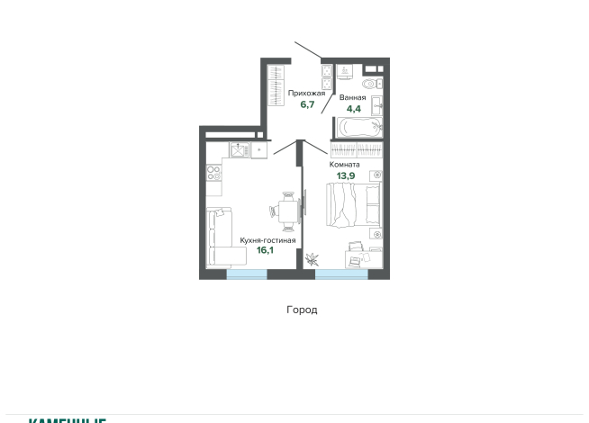 41.16 м² | 3 - 25 эт.