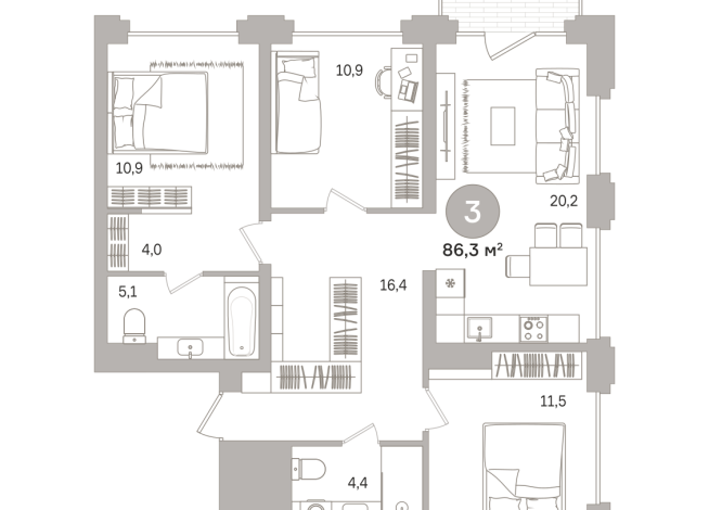 86.00 м² | 5 - 17 эт.
