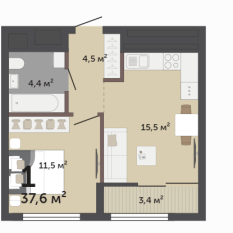 37.60 м² | 9 - 17 эт. 00