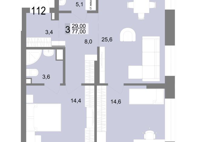 77.00 м² | 18 - 25 эт.
