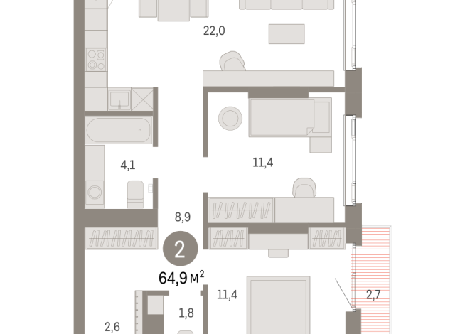 64.00 м² | 13 - 25 эт.