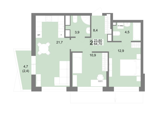 64.70 м² | 11 - 25 эт.