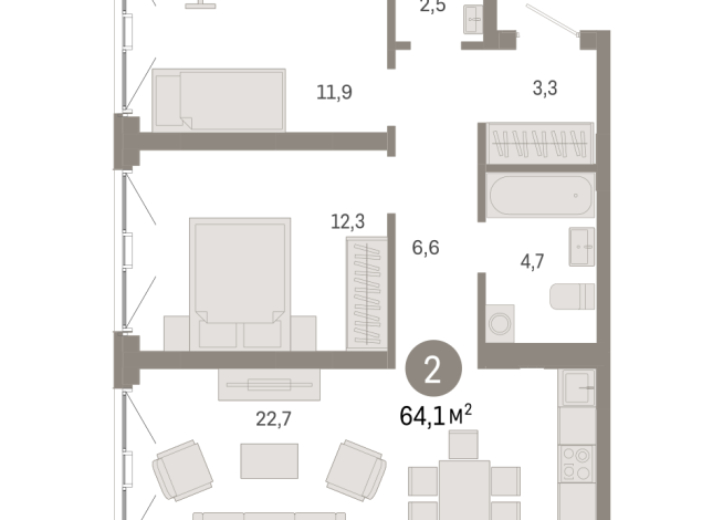 64.00 м² | 2 - 8 эт.