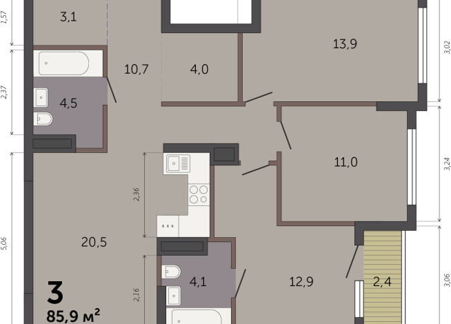 85.90 м² | 7 - 32 эт.