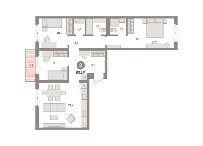 93.00 м² | 3 - 9 эт.