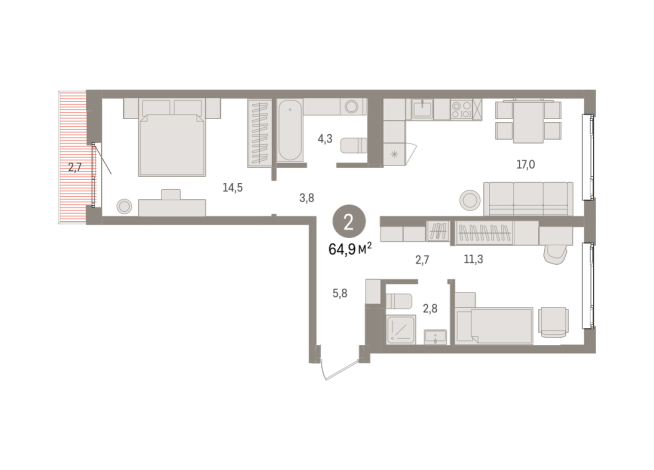 64.00 м² | 3 - 7 эт.