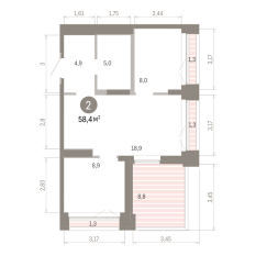58.00 м² | 16 - 16 эт. 00