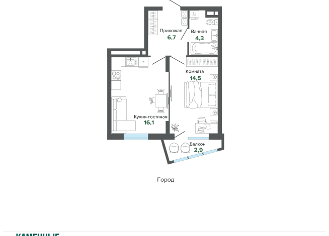 44.46 м² | 10 - 25 эт.