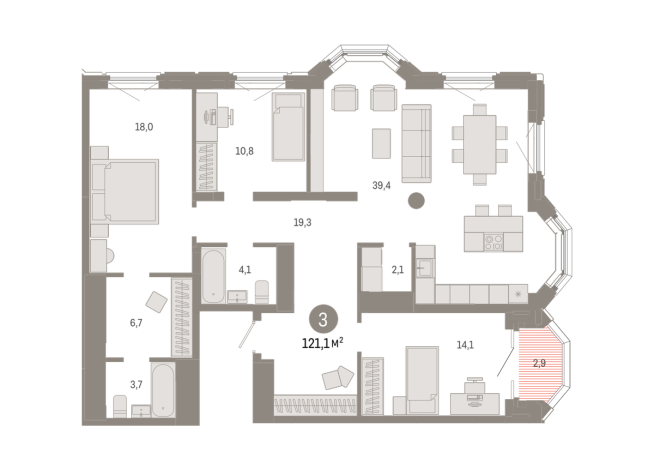 121.00 м² | 18 - 24 эт.