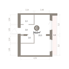 34.00 м² | 7 - 9 эт. 00