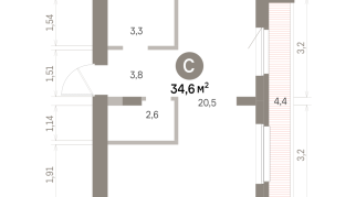 34.00 м² | 7 - 9 эт.